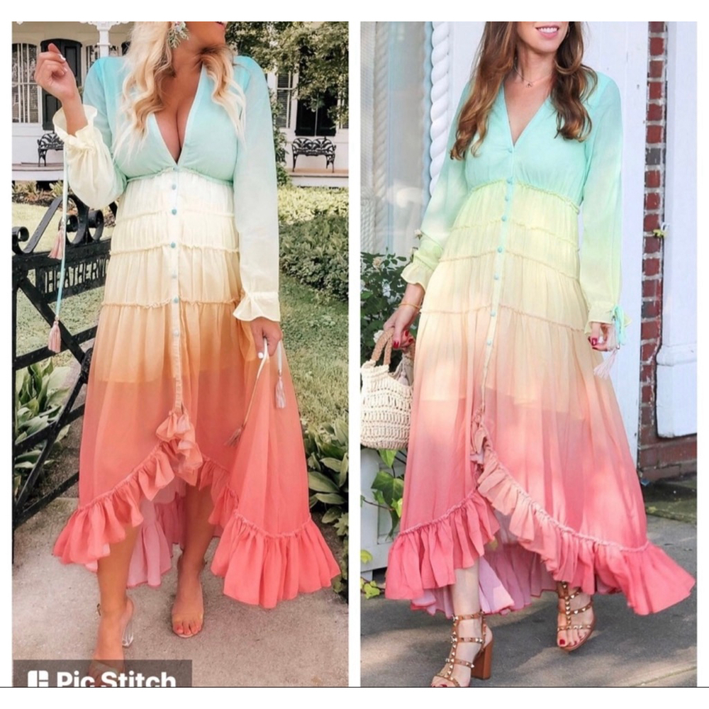 Women's ROCOCO SAND Ombre Maxi Dress XS Blue Pink - Picture 5 of 9